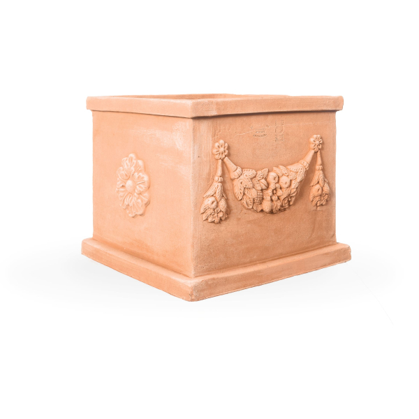 Quadratischer Terracottakasten aus Impruneta – frostsicherer Pflanzkasten aus handgefertigter Toscana-Terrakotta